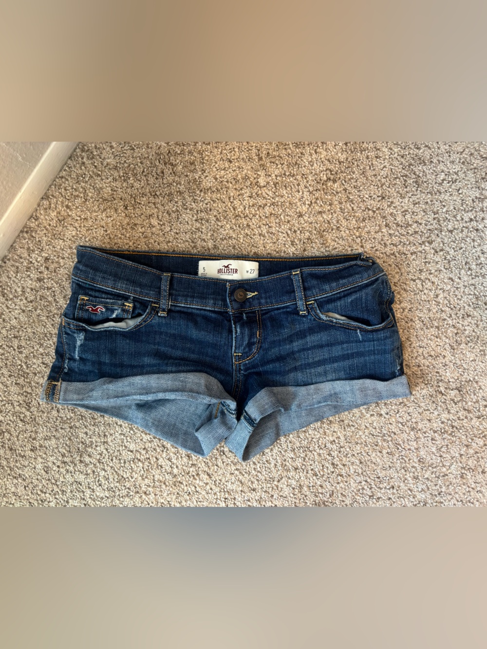Vintage low rise  Y2K Hollister Women's Dark Blue Denim Cuffed Shorts